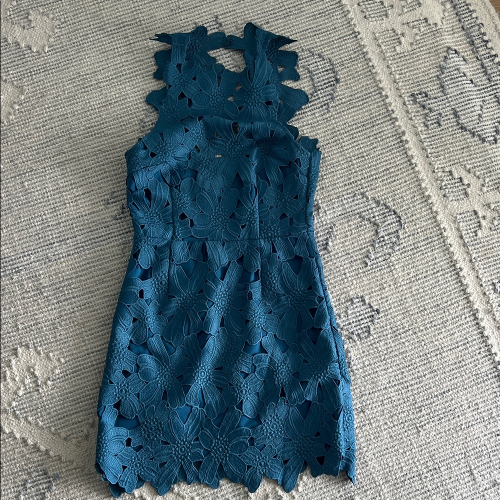 SAYLOR Teal Floral Lace Mini Dress